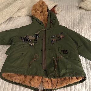 Mr & Mrs Italy Olive Utility Jacket with Tan Fur Lining